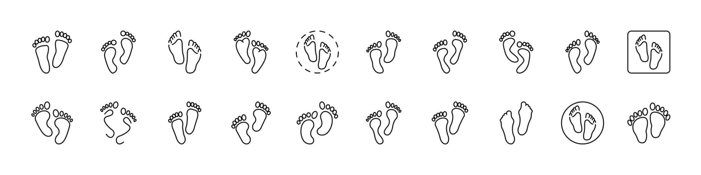 Footprint Line Icon Collection. Outline Signs for Graphic and Web Design, Apps, Adverts, Various Cards vector
