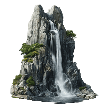 Majestic rocky waterfall with clear water cascading down the cliffs png