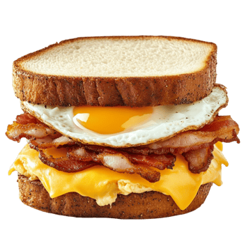 breakfast sandwich with bacon melted cheese and a fried egg png