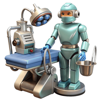stunning vintage Robot Surgeon Performing Operation Transparent Background genuine png