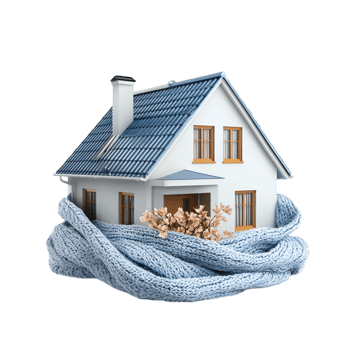 Small blue roof house wrapped in a cozy knitted scarf png