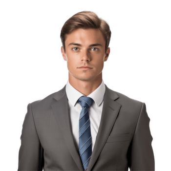 Handsome young Man wearing a gray suit and a blue tie. isolated on transparent background png