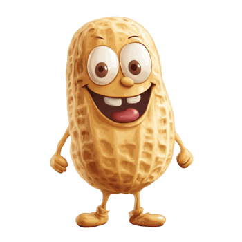 Cheerful anthropomorphic peanut character with big eyes and a wide smile png