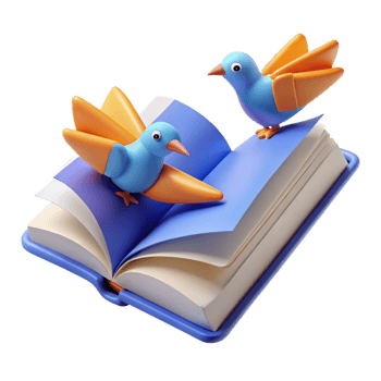 wonderful vintage dramatic rustic 3D Illustration Birds on Open Book high quality original png