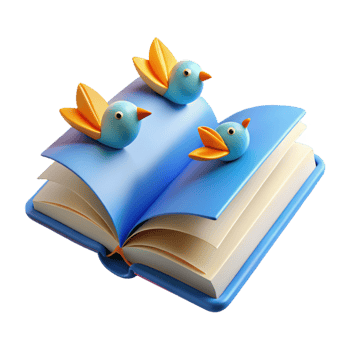3D Book Illustration Birds on Open Pages png