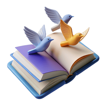 3D Illustration Birds Flying from Open Book png