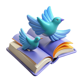 elegant abstract impressive vintage 3D Render Birds on Book Illustration authentic high resolution png