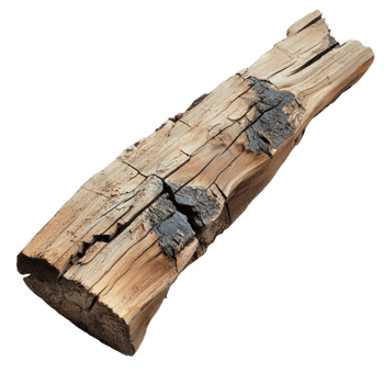 Partially burned wooden log with a rough and cracked surface png