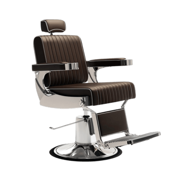 Vintage barbershop chair with a black cushioned seat and metal frame png