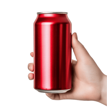 Hand holding a shiny red aluminum so can with a sleek design png