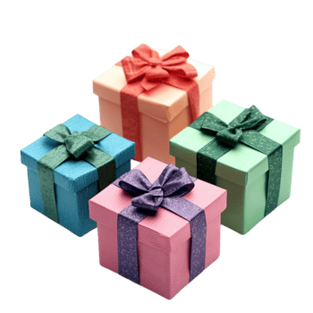 Set of beautifully wrapped gift boxes with bows png