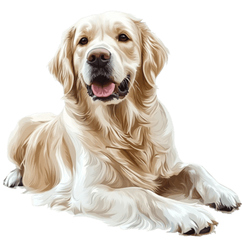 Friendly golden retriever lying down with a ed expression png