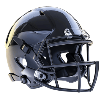 Shiny black football helmet with a protective face guard png