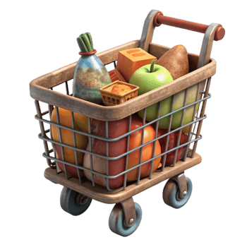 elegant classic Shopping Cart Full of Groceries Transparent Background detailed png