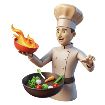 3D Cartoon Chef Cooking Delicious Food png