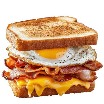 breakfast sandwich with egg bacon and melted cheese png