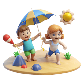 beautiful modern vibrant traditional 3D Render of Kids Playing on Beach authentic authentic png
