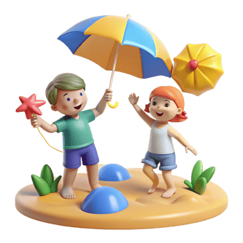 dramatic rustic dramatic traditional 3D Cartoon Kids Beach Fun Illustration professional genuine png