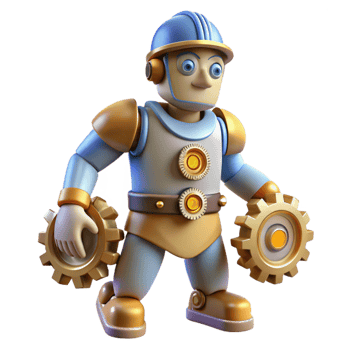 dramatic artistic magnificent rustic 3D Render Cartoon Robot Gears Illustration professional professional png