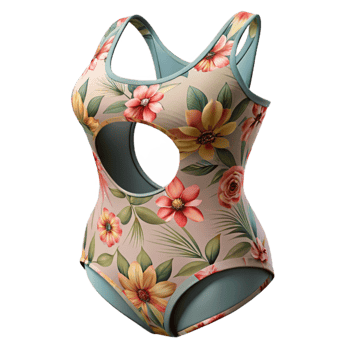 beautiful modern Swimsuit One Piece Floral Print Cutout Transparent Background high resolution png