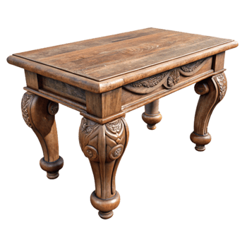 beautiful abstract Antique Wooden Table Isolated with Carved Legs detailed png