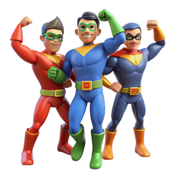stunning modern serene minimalist Three Superheroes 3D Illustration genuine high resolution png