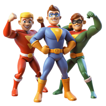 impressive classic dramatic minimalist 3D Cartoon Superhero Team Illustration exclusive genuine png