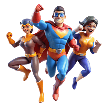 magnificent traditional vibrant rustic Superhero Team 3D Illustration high quality high quality png