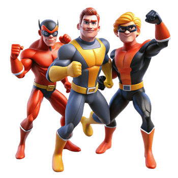 extraordinary creative serene creative 3D Cartoon Superhero Team Illustration genuine genuine png
