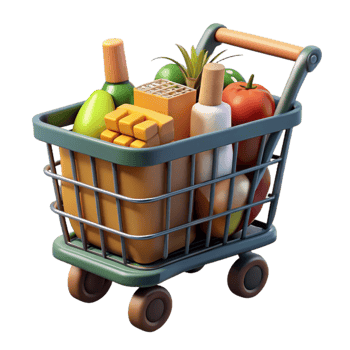 vibrant minimalist Shopping Cart Full of Groceries Transparent Background high quality png