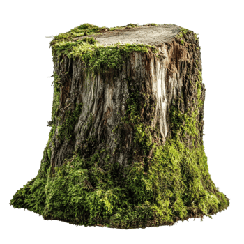 Old tree stump covered in vibrant green moss png