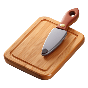 serene vintage Wooden Cutting Board with Knife Transparent Background 4K png