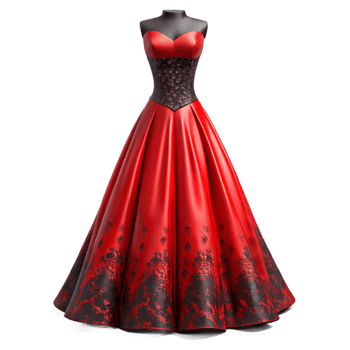 beautiful classic Elegant Evening Gown Red and Black Transparent premium png