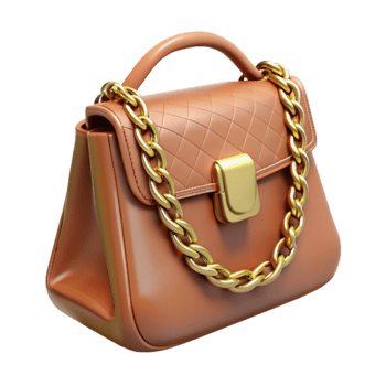wonderful abstract Leather Handbag with Gold Chain Cutout Transparent Background 4K png
