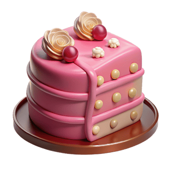 dramatic modern Pink Wedding Cake Slice Isolated with Frosting and Decorations premium png