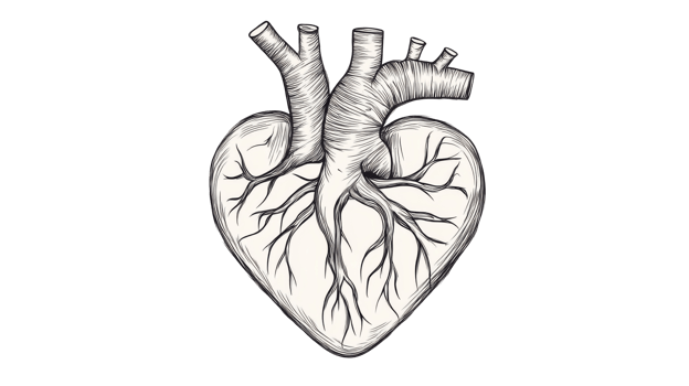 Anatomical Heart Sketch on Transparent Background png