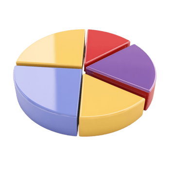 Colorful three dimensional pie chart with four segmented sections png