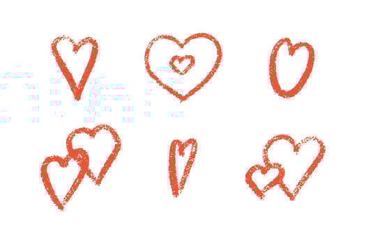 Red crayon heart set with grunge texture vector