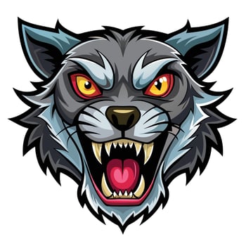 Angry wolf head mascot design with sharp teeth and intense eyes. vector