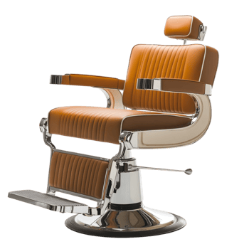 barber chair with brown and chrome details png