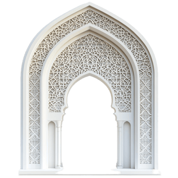 Ornate white stone archway with intricate Islamic architectural design png