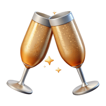 impressive contemporary New Years Eve Champagne Glasses Toasting Transparent Background genuine png