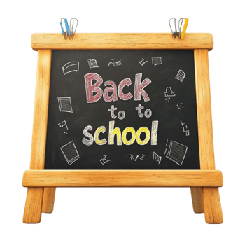 Blackboard with back to school message written in white chalk png
