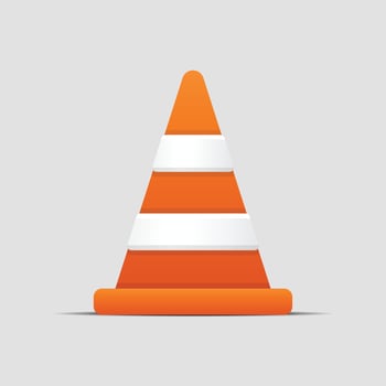 An orange traffic cone on a gray background vector