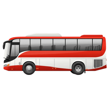 Red and white coach bus with large tinted windows png