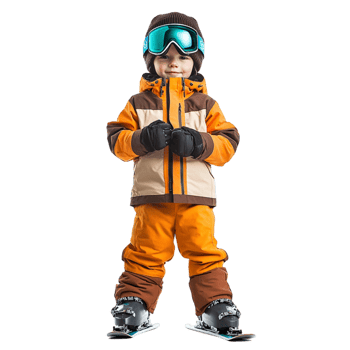 Young snowboarder wearing a winter suit gloves and protective goggles png
