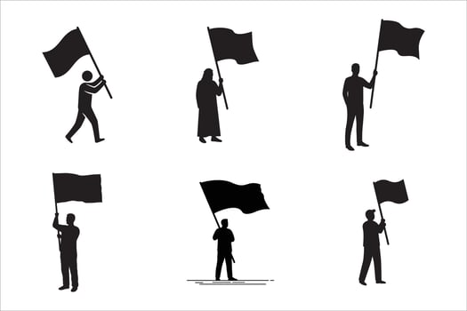 Silhouettes of people holding flags isolated on white background vector