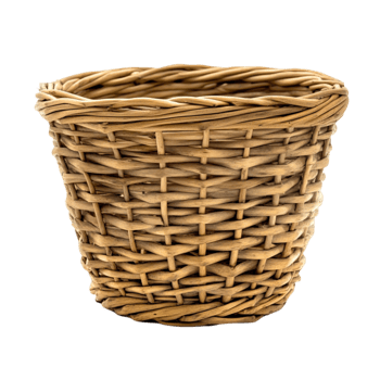 Woven wicker basket with a rim and natural texture png