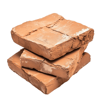 Stack of rustic red clay bricks with rough edges and natural texture png