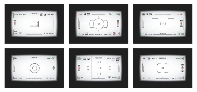 Camera viewfinder or photo frame recorder flat style design illustration set. vector